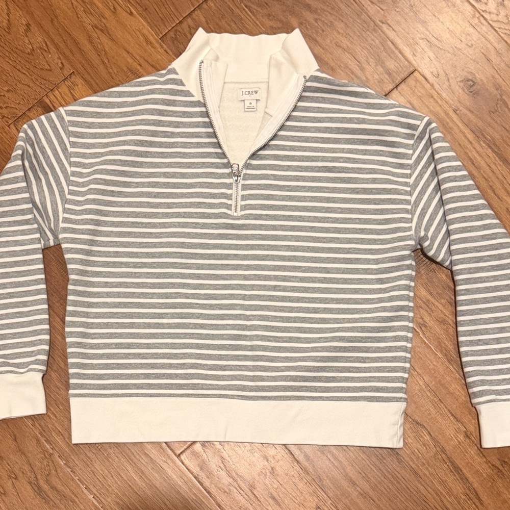 J. Crew Men's Zip Up Sweater in Gray and White Stripes